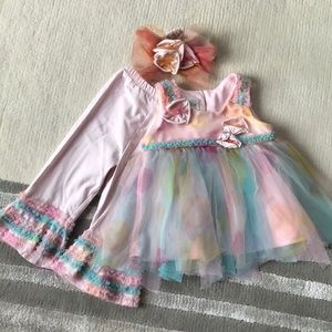 Adorable pastel dress, pants and headband size 9mo